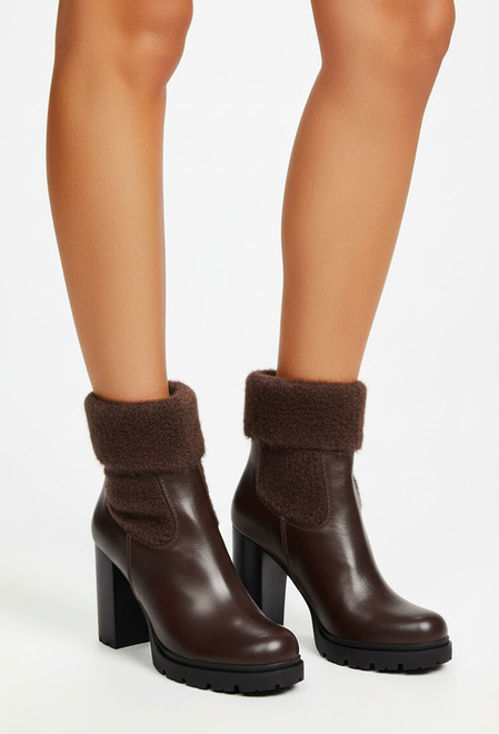  SKÓRZANE BRĄZOWE BOTKI NA OBCASIE NA SŁUPKU OCIEPLANE BIGI 7