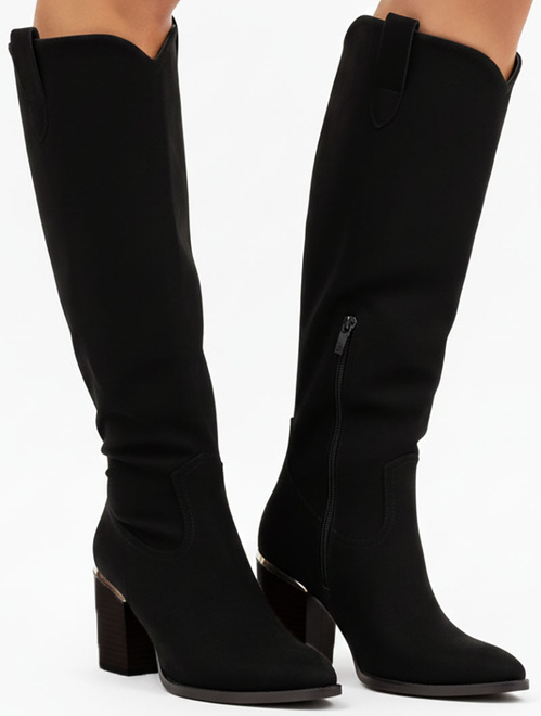 DAMSKIE CZARNE WYSOKIE KOZAKI ZAMSZOWE NA SŁUPKU 1