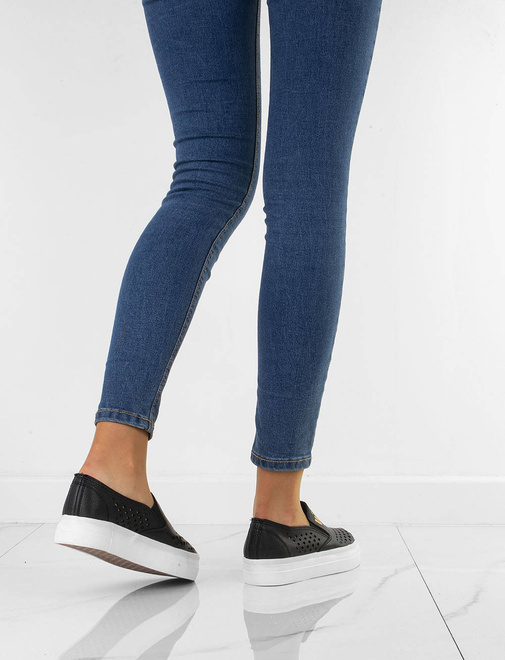 CZARNE TRAMPKI TENISÓWKI AŻUROWE SLIP ON  11