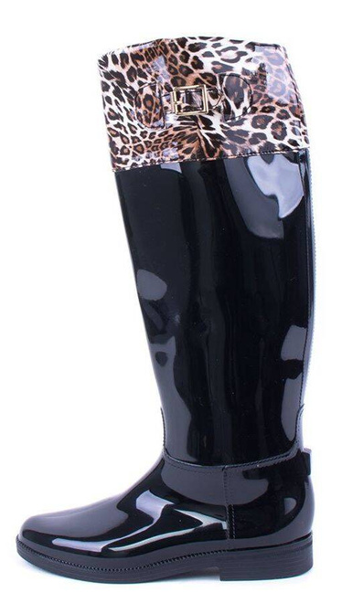 KALOSZE CZARNE WYSOKIE BŁYSZCZĄCE PANTERKA ZOUE 3