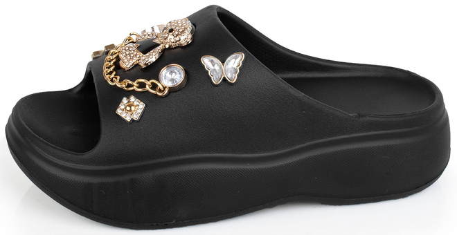 CZARNE LEKKIE KLAPKI SANDAŁY Z OZDOBAMI LIRIZA 3