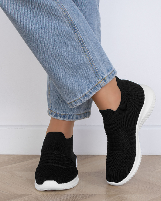 CZARNE DAMSKIE SNEAKERSY WSUWANE FIBRI 7