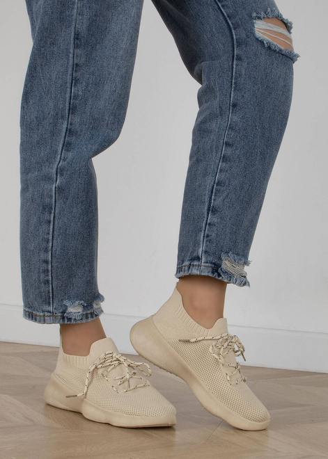 BEŻOWE DAMSKIE SNEAKERSY SPORTOWE TRAMPKI KAMALI