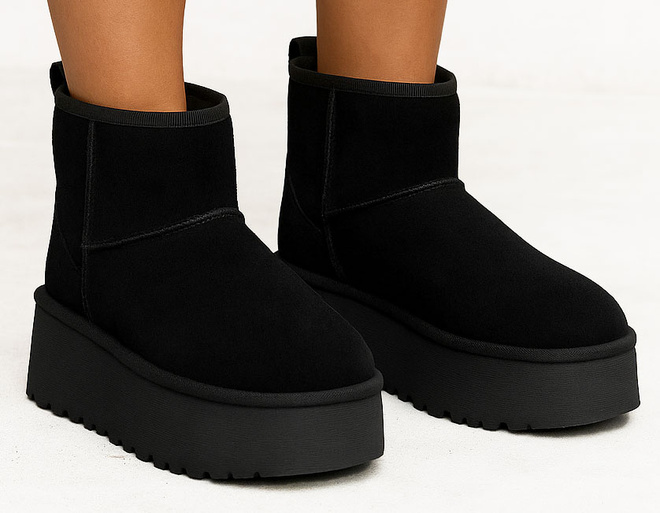 CZARNE OCIEPLANE ŚNIEGOWCE BOTKI NA PLATFORMIE EDDIE 4