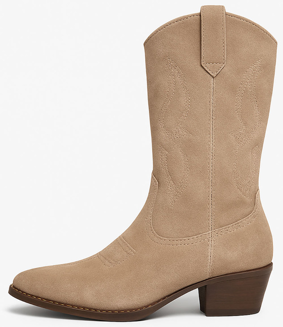 BEŻOWE ZAMSZOWE WYSOKIE KOWBOJKI BOTKI OBCAS 3