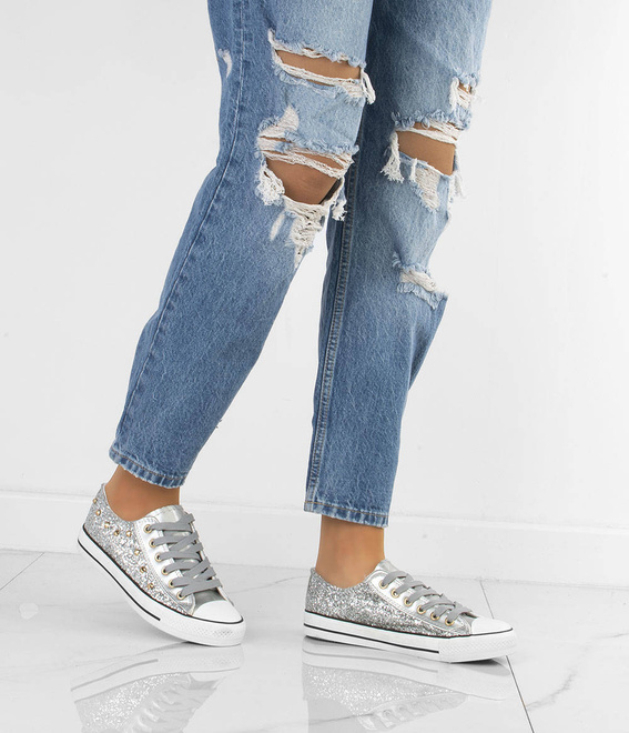 SREBRNE KLASYCZNE NISKIE TRAMPKI DAMSKIE   5