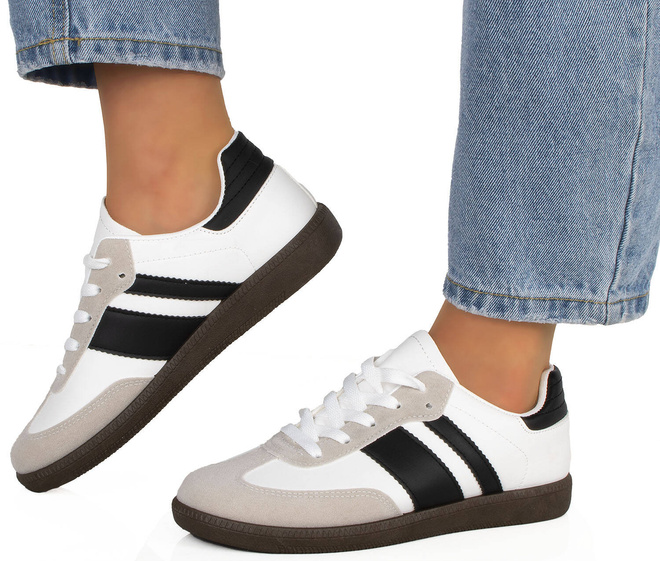 BIAŁE SNEAKERSY TRAMPKI WSTAWKI SKÓRZANE SPORTOWE SANDRA 4