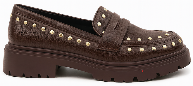 DAMSKIE BRĄZOWE PÓŁBUTY MOKASYNY Z DŻETAMI EBELINA 1