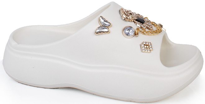 BIAŁE LEKKIE KLAPKI SANDAŁY Z OZDOBAMI LIRIZA 1