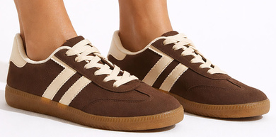 BRĄZOWE DAMSKIE SNEAKERSY TRAMPKI ZAMSZOWE SZNUROWANE