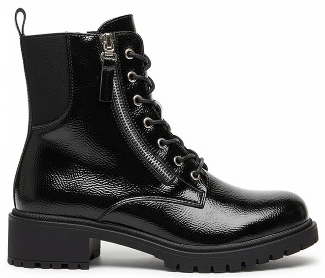 CZARNE  DAMSKIE BOTKI OCIEPLANE GLANY LAKIEROWANE ADORA 1