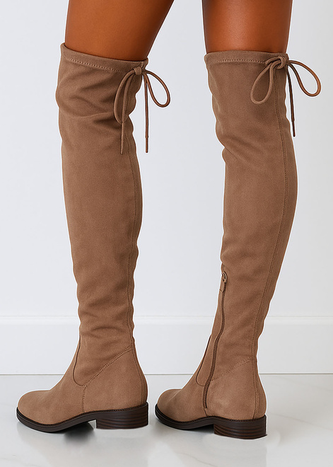 KLASYCZNE BEŻOWE DAMSKIE ZAMSZOWE KOZAKI NA ZAMEK ZIDA 2