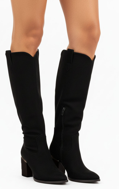 DAMSKIE CZARNE WYSOKIE KOZAKI ZAMSZOWE NA SŁUPKU 5