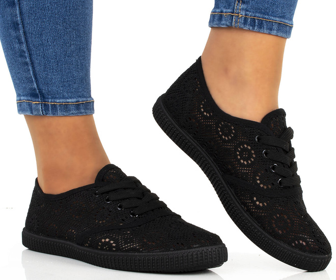 CZARNE TENISÓWKI TRAMPKI KORONKOWE KLASYCZNE 1