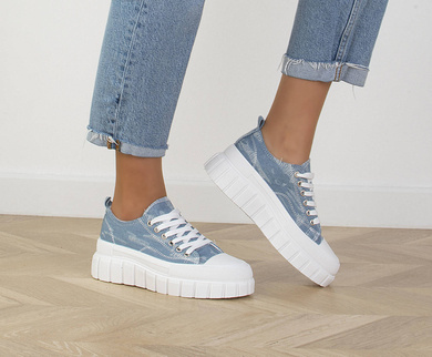SNEAKERSY TRAMPKI JEANS PLATFORMA RUN