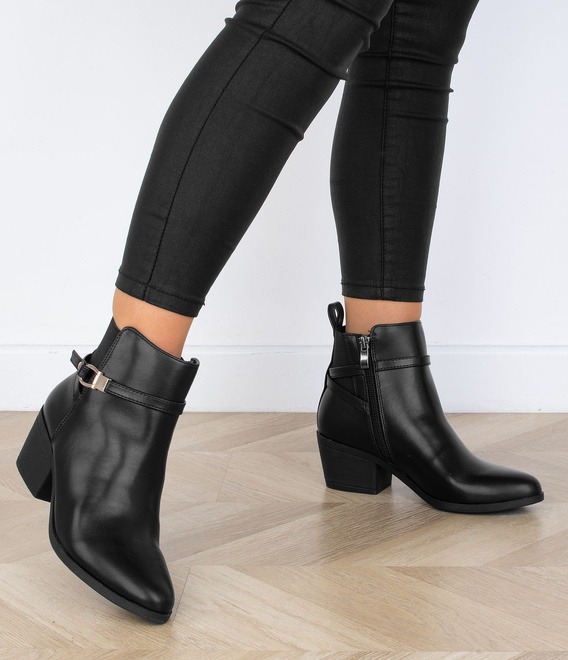 CZARNE DAMSKIE BOTKI NA SŁUPKU SKÓRZANE NA ZAMEK OLIO 5