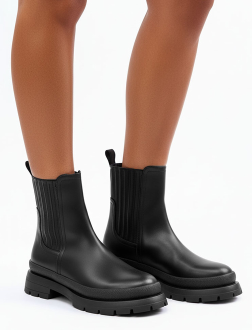 CZARNE DAMSKIE BOTKI SKÓRZANE PLATFORMA WSUWANE MONTANA 2