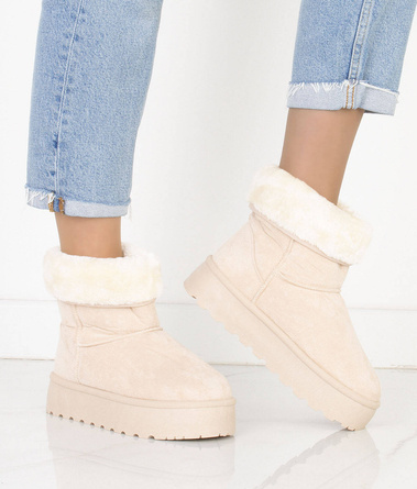 BEŻOWE OCIEPLANE ŚNIEGOWCE BOTKI NA PLATFORMIE WINTER