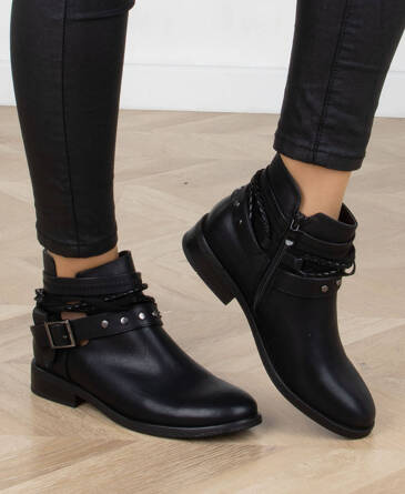 DAMSKIE CZARNE BOTKI SKÓRZANE Z WYCIĘCIAMI ESKOKÓRA AZOTE