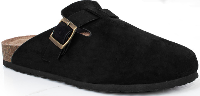 CZARNE KLAPKI Z KLAMRAMI ZAMSZOWE NA KORKU MOROKI 1