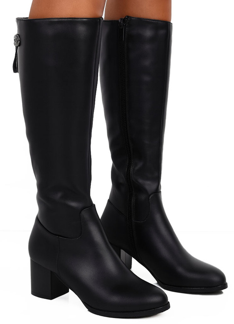 CZARNE DAMSKIE KOZAKI SKÓRZANE NA SŁUPKU OCIEPLANE LUCINDA 3