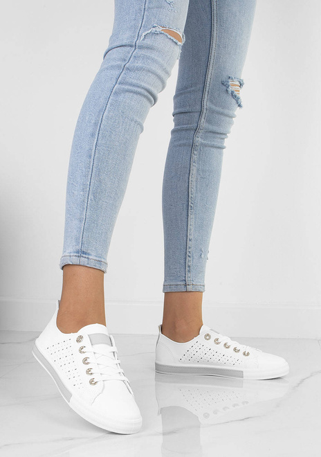 BIAŁE TRAMPKI DAMSKIE TENISÓWKI AŻUROWE MEDISON 6