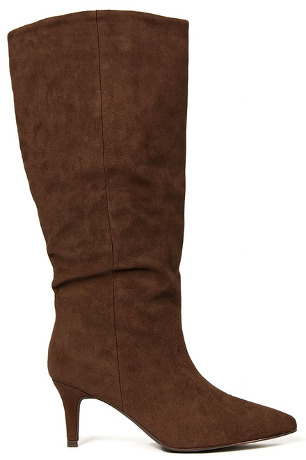 DAMSKIE BRĄZOWE WYSOKIE KOZAKI ZAMSZOWE NA NISKIM OBCASIE MILKY 1