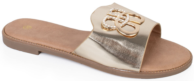 ZŁOTE DAMSKIE SKÓRZANE KLAPKI ELEGANCKIE OZDOBA AMALFI 1