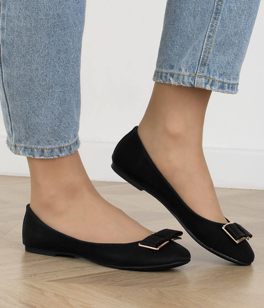 CZARNE DAMSKIE BALERINKI KLASYCZNE KOKARDKA GERDA