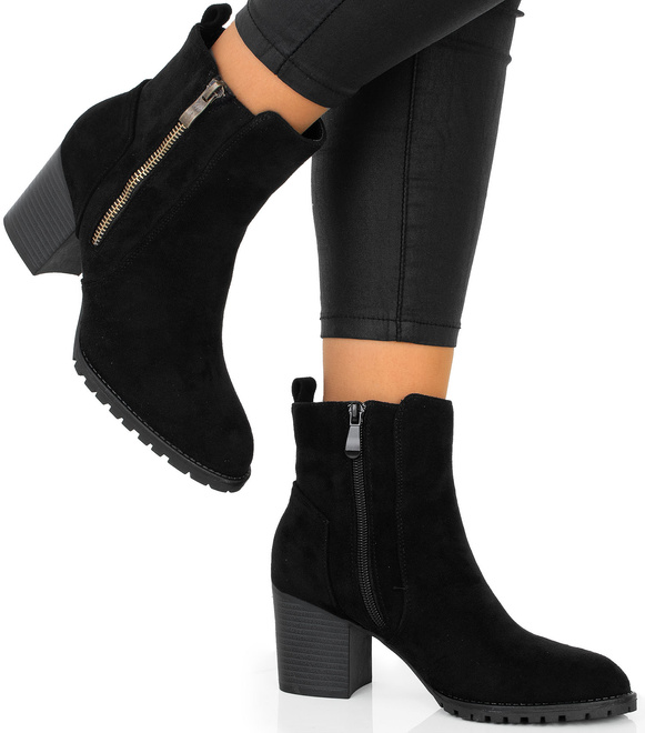 CZARNE DAMSKIE BOTKI NA SŁUPKU ZAMSZOWE GOLIA 2