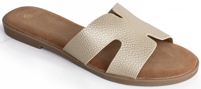 ZŁOTE KLASYCZNE KLAPKI WSUWANE DAMSKIE SKÓRZANE MARGO 1