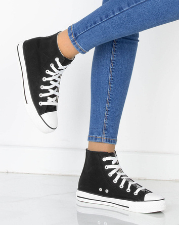 CZARNE WYSOKIE TRAMPKI EKOSKÓRA SZNUROWANE