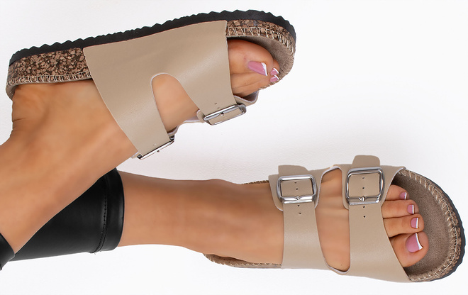 DAMSKIE BEŻOWE SKÓRZANE KLAPKI WSUWANE ELEGANCKIE LALET 4