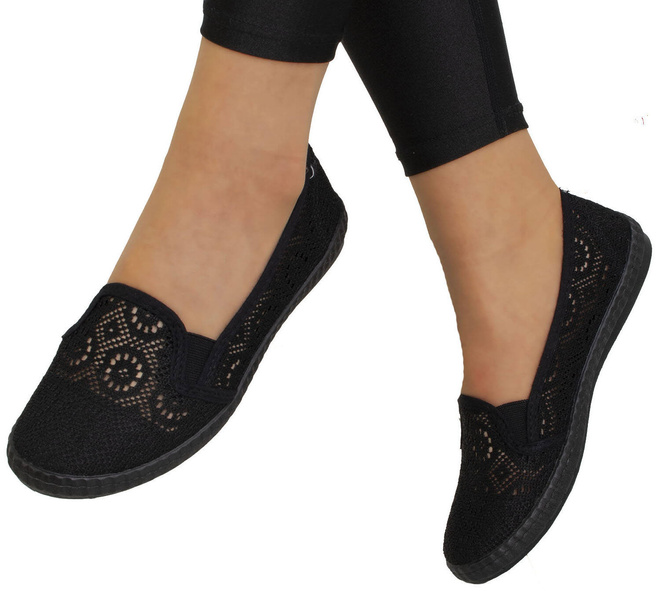 CZARNE DAMSKIE BALERINKI TENISÓWKI KORONKOWE  4