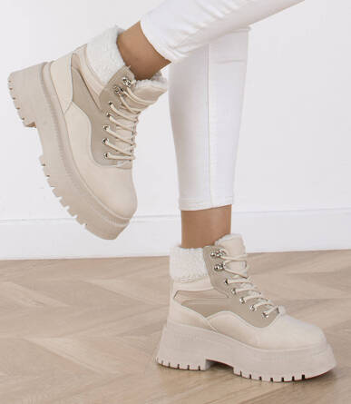 BEŻOWE DAMSKIE BOTKI ŚNIEGOWCE DECIMA