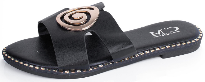 CZARNE DAMSKIE SKÓRZANE KLAPKI ELEGANCKIE OZDOBA DALIA 3