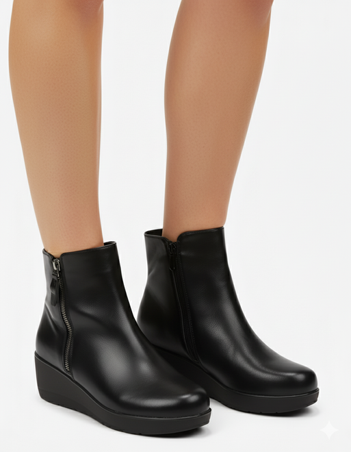 DAMSKIE CZARNE SKÓRZANE BOTKI NA KOTURNIE ALTA 6