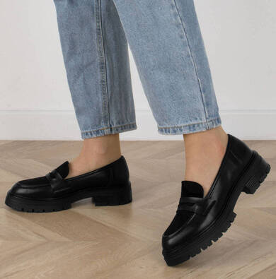 CZARNE MOKASYNY KLASYCZNE WSUWANE NA PLATFORMIE MURIEL