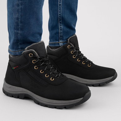 CZARNE MĘSKIE OCIEPLANE BUTY TREKKINGOWE TRAPERY