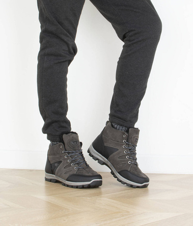 SZARE MĘSKIE OCIEPLANE BUTY TREKKINGOWE ZIMOWE
