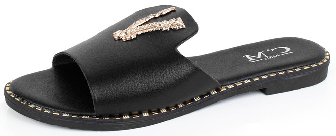 CZARNE DAMSKIE SKÓRZANE KLAPKI ELEGANCKIE OZDOBA FRANKLIN 3