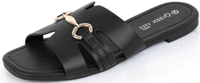 CZARNE DAMSKIE SKÓRZANE KLAPKI ELEGANCKIE OZDOBA OKSANA 3