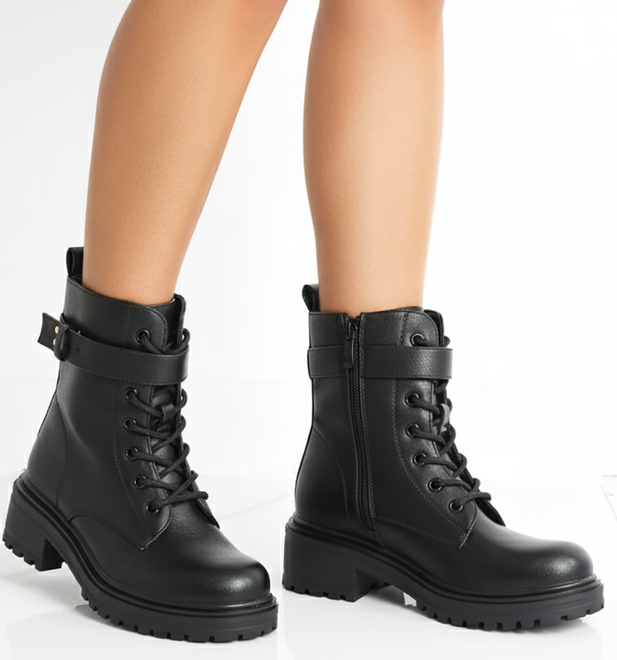 CZARNE BOTKI  DAMSKIE OCIEPLANE TRAPERY NA PLATFORMIE