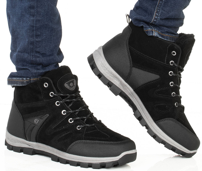 CZARNE MĘSKIE OCIEPLANE BUTY TREKKINGOWE 4
