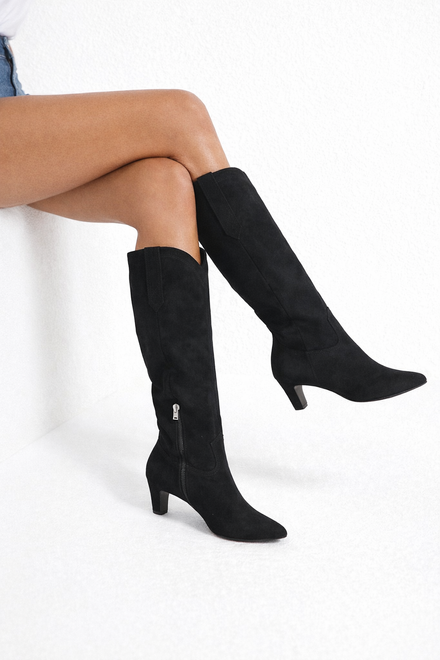 CZARNE DAMSKIE ZAMSZOWE KOZAKI NA OBCASIE ZAMEK