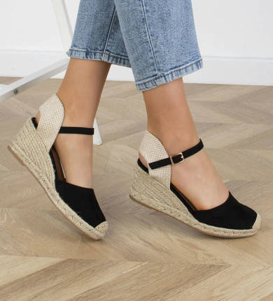 CZARNE SANDAŁY NA KOTURNIE ESPADRYLE VIOLET