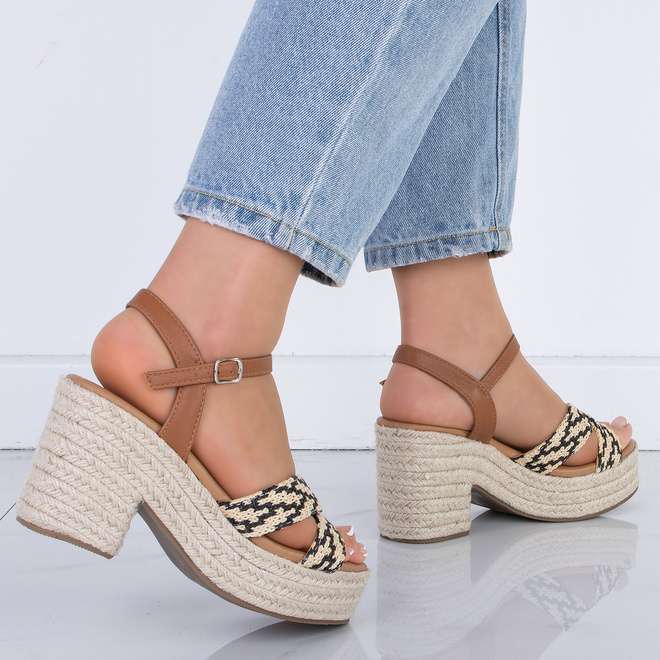 CZARNE DAMSKIE SANDAŁY NA KOTURNIE ESPADRYLE MORENA 7