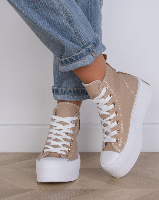 DAMSKIE BEŻOWE WYSOKIE TRAMPKI NA PLATFORMIE HOLA 3