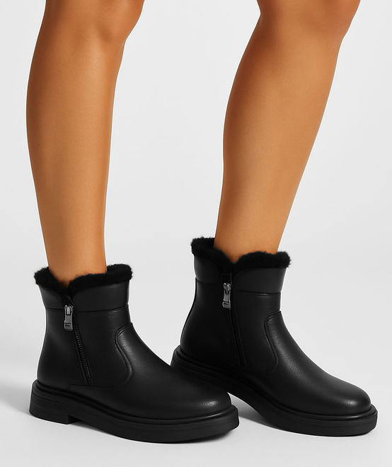 CZARNE DAMSKIE OCIEPLANE BOTKI ŚNIEGOWCE KLASYCZNE NOVIA 6