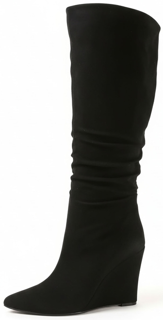 DAMSKIE CZARNE ZAMSZOWE KOZAKI NA KOTURNIE W SZPIC FIONELLA 3